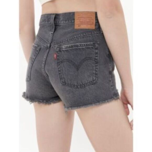 Levi's 501 Washed Black Denim High Waist Cutoff Shorts Sz 27 - Picture 1 of 8